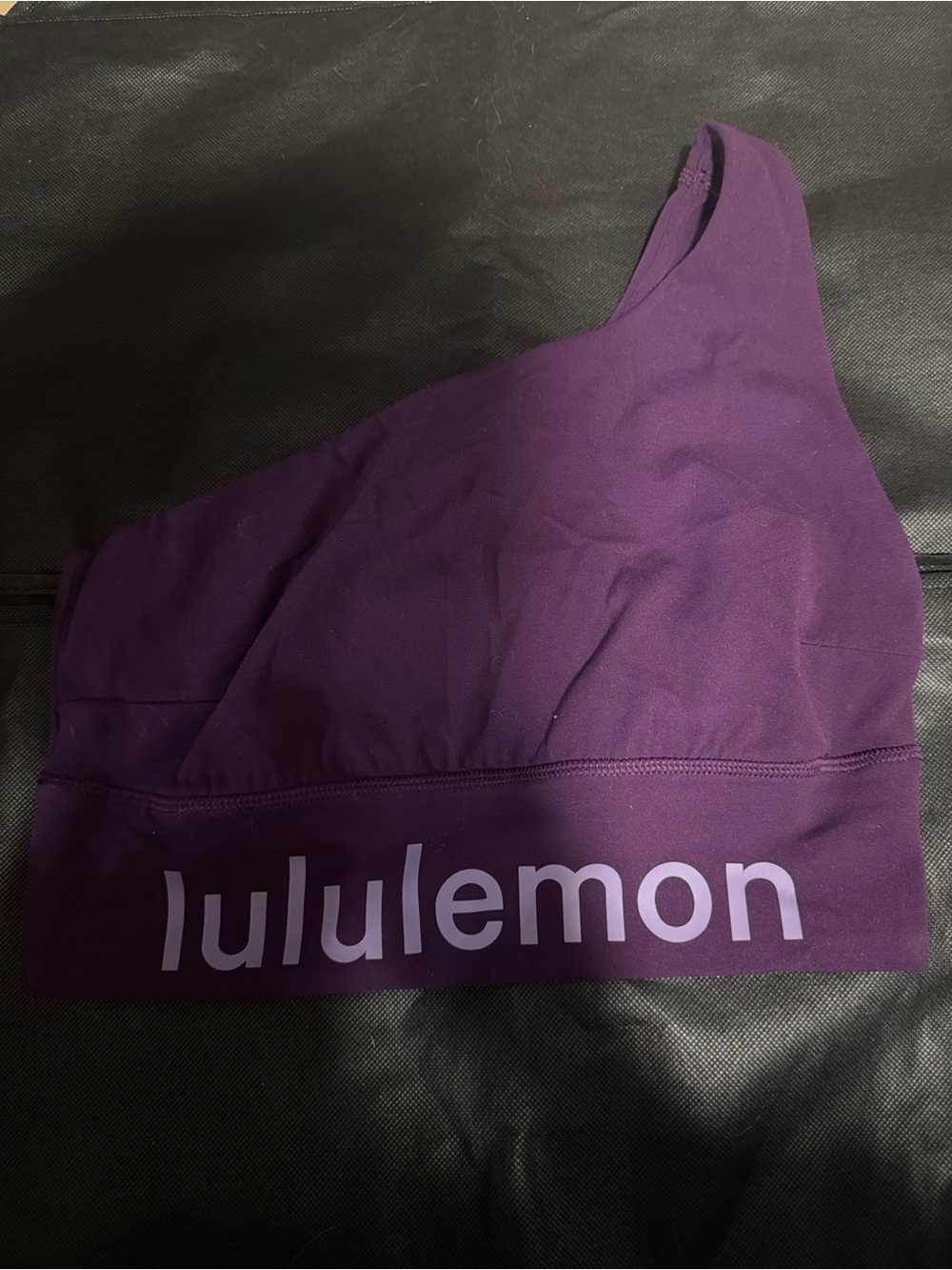 lululemon one shoulder Plum Sports Bra with Spell out
